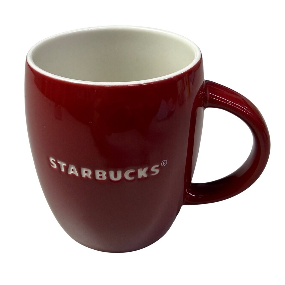 Starbucks 2011 Red Ceramic Coffee Mug White Debossed Logo 12oz 14oz Cup